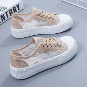 Hnzxzm New Women Lace Casual Shoes Woman Breathable Mesh Sneakers Flats Platform Floral Loafers Comfort Shallow Walking Shoes 35-40