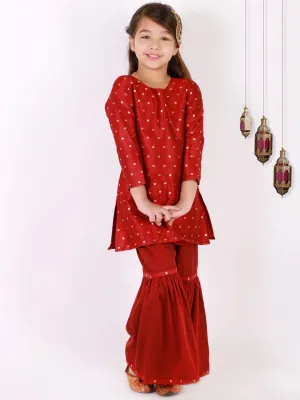 Jashvi Girls' Maroon Zari Kurta And Sharara Set