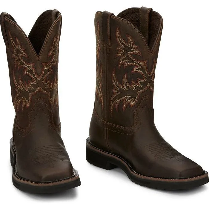 Justin Men's Driller 11" Square Toe Western Work Boot -Brown- SE4681