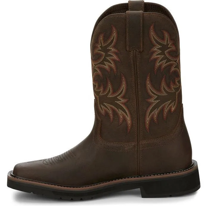 Justin Men's Driller 11" Square Toe Western Work Boot -Brown- SE4681