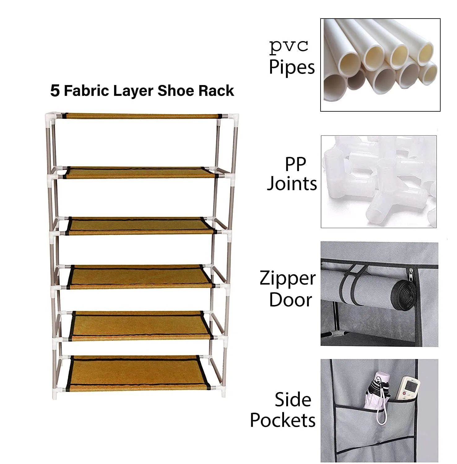 Kuber Industries Shoe Rack|Non-Woven 5 Shelves Shelf|Foldable Storage Rack Organizer for Shoe, Books-Pack of 5 (Maroon)