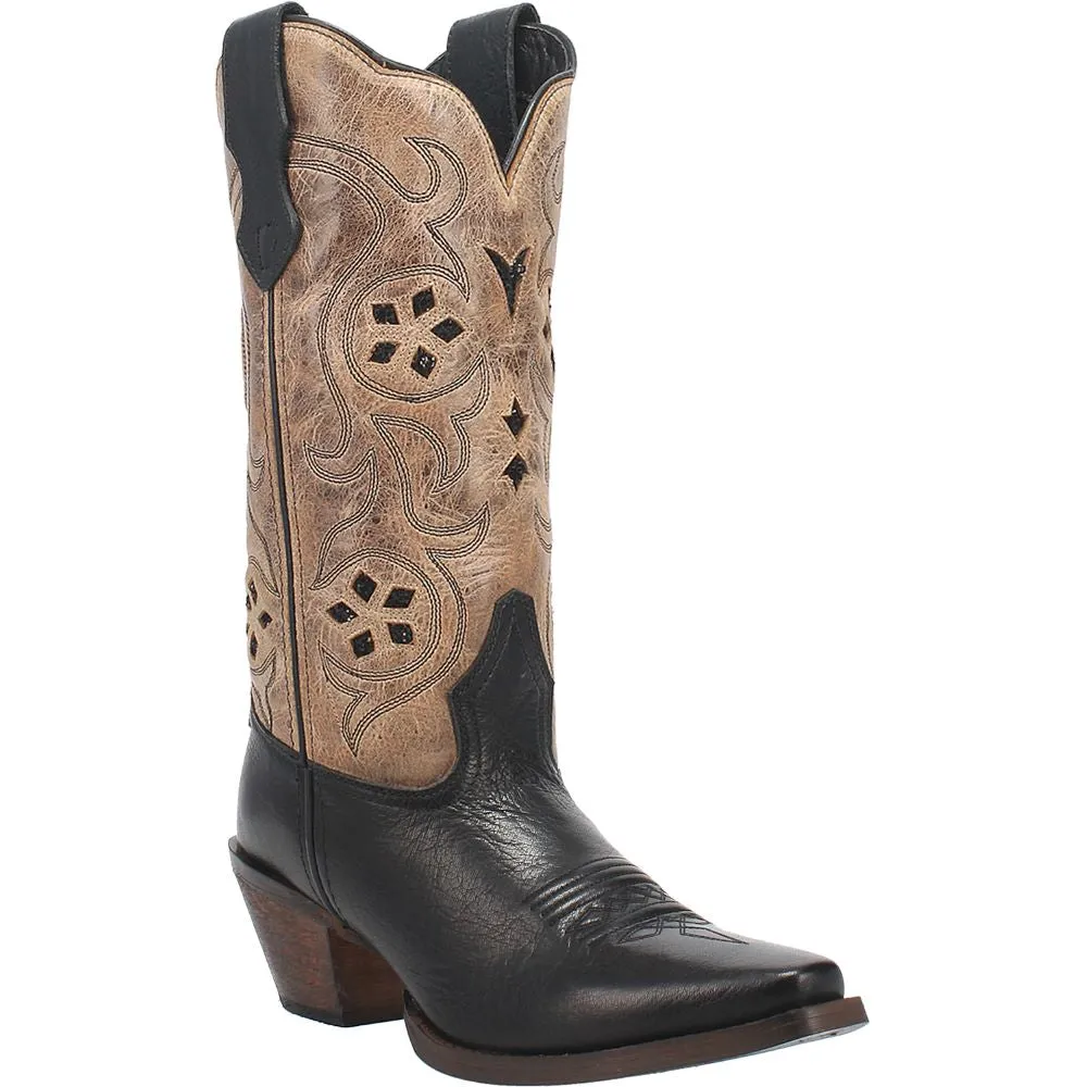 'Laredo' Women's 12" Diamond In The Rough Western Narrow Square Toe - Black / Tan