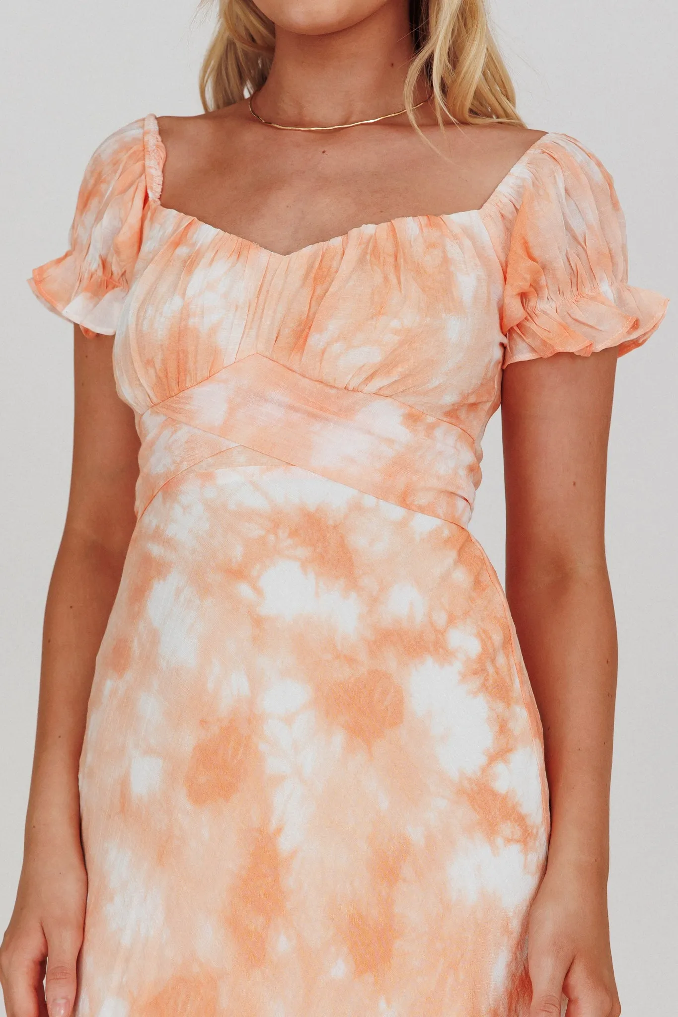 Linka Puff Sleeve Midi Dress Tie-Dye Orange