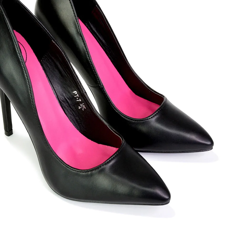 Lu-Lu Pointed Toe Statement Stiletto High Heel Court Shoes in Black