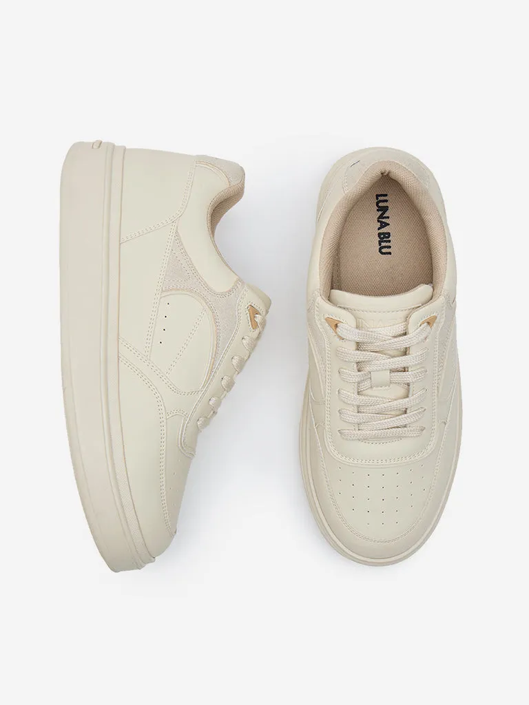 LUNA BLU Beige Perforated Design Sneakers