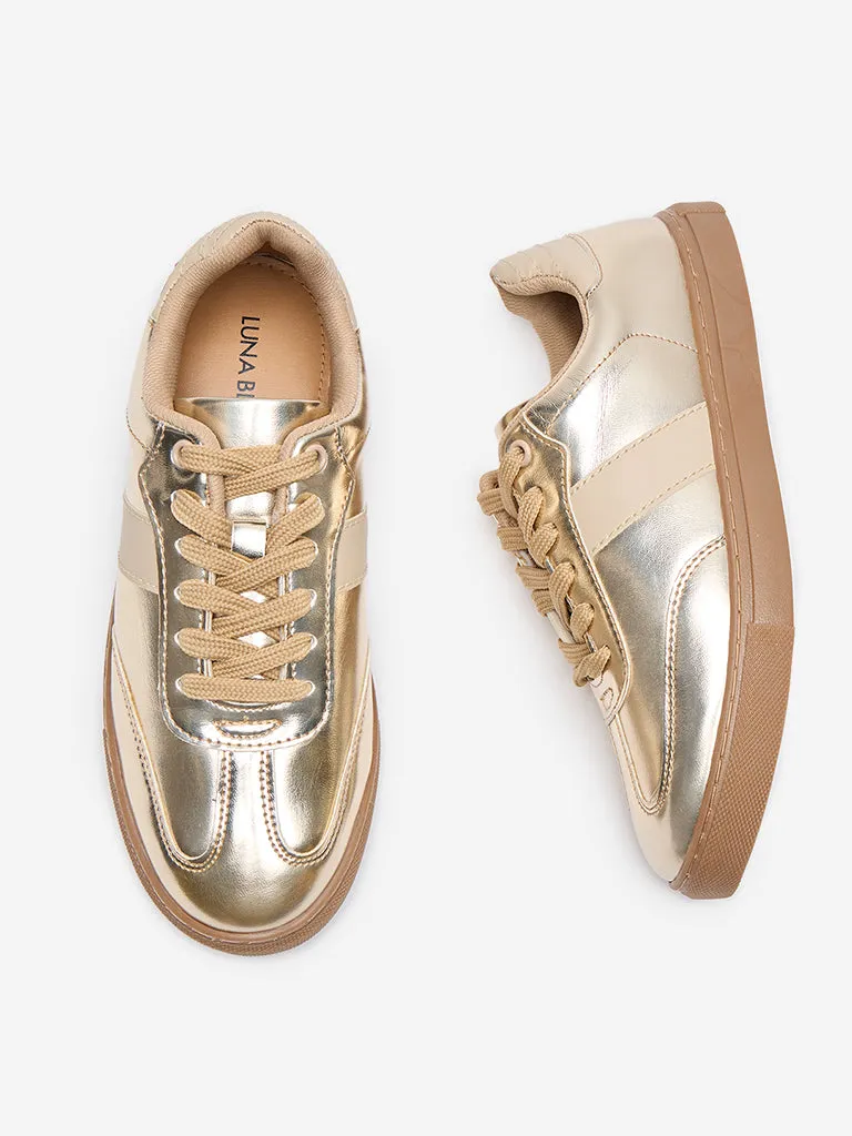 LUNA BLU Gold Metallic Lace-Up Sneakers