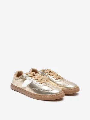 LUNA BLU Gold Metallic Lace-Up Sneakers