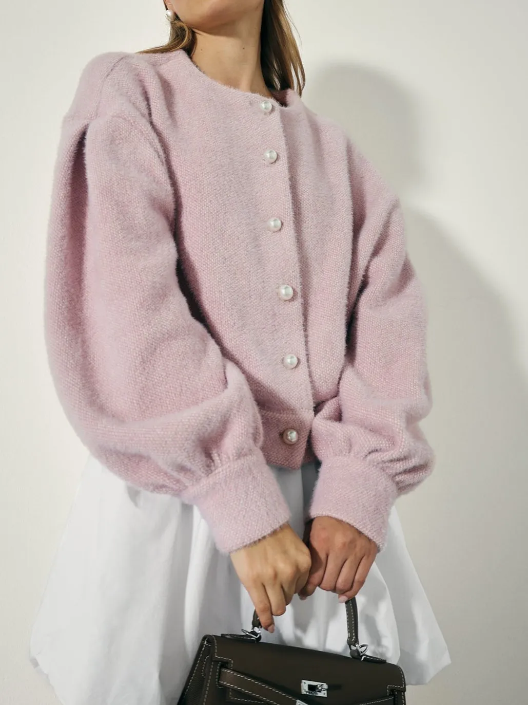 Matilde Pearl Button Soft Knit Cardigan | Dusky Pink