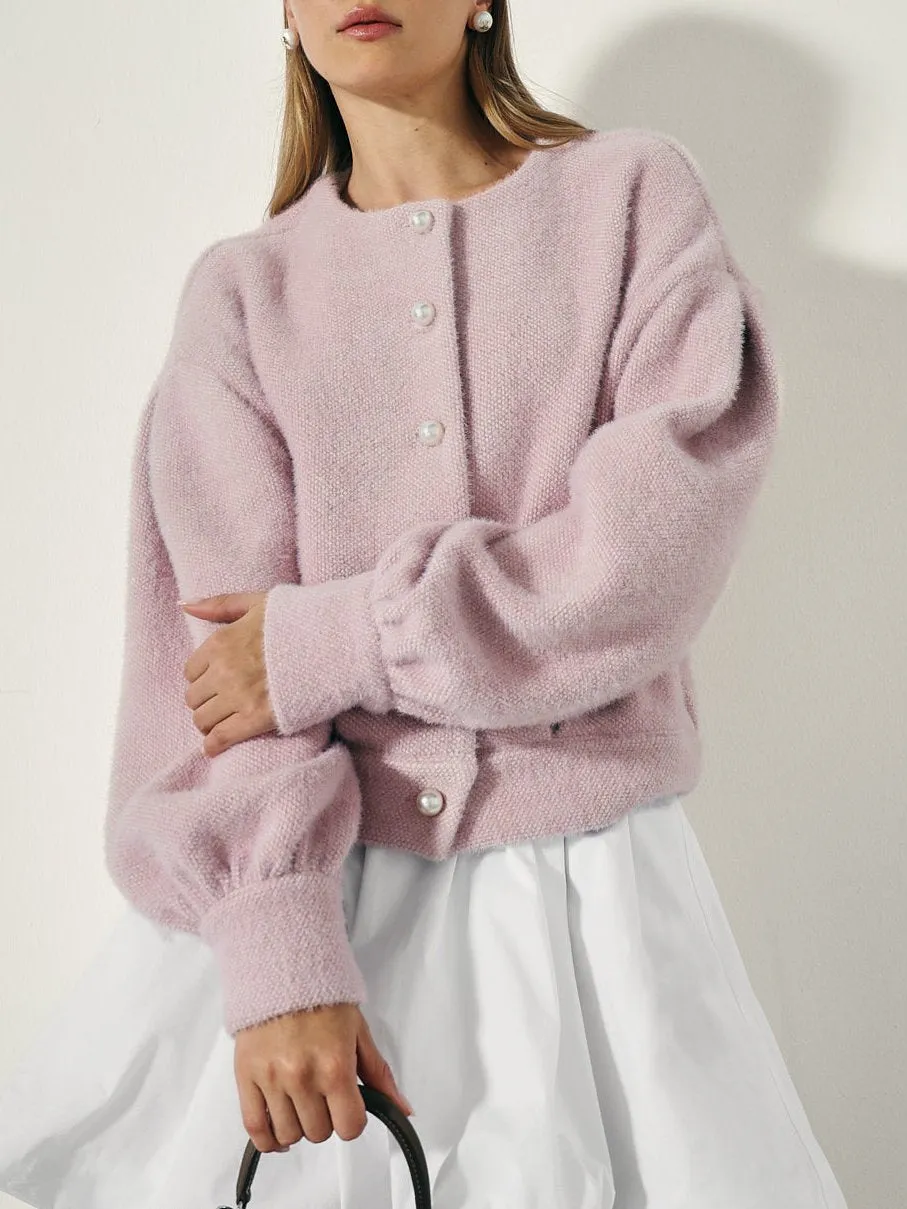 Matilde Pearl Button Soft Knit Cardigan | Dusky Pink