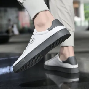 Men Genuine Leather Luxury White Sneakers