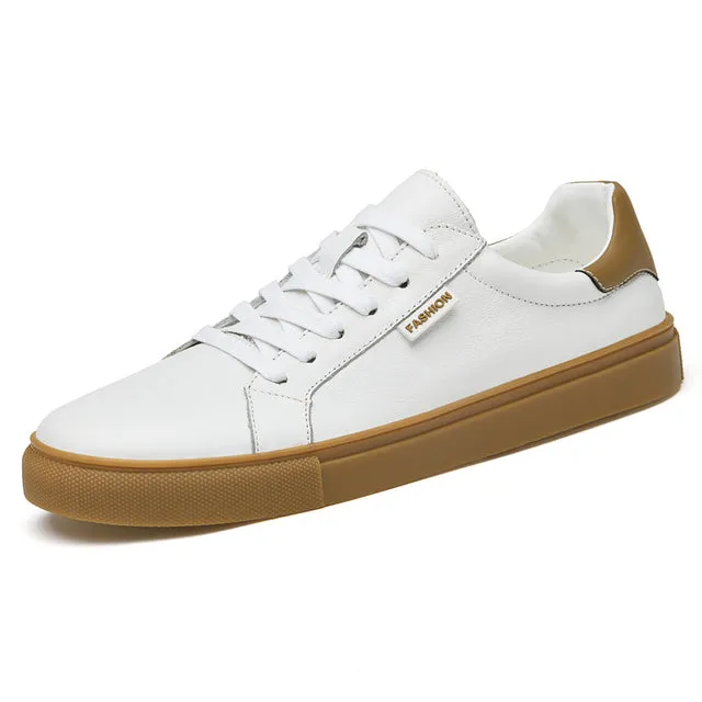 Men Genuine Leather Luxury White Sneakers