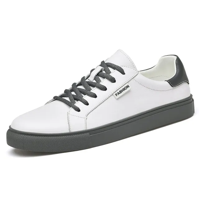 Men Genuine Leather Luxury White Sneakers