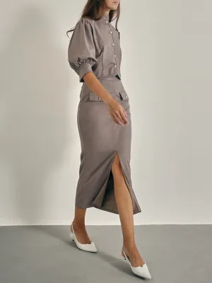 Natalia Ladylike Pencil Skirt | Taupe