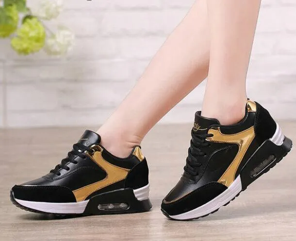 New Fashion Height Increasing Women Sneakers Ladies Sequins Lace-up Casual Shoes Breathable Walking Shoes