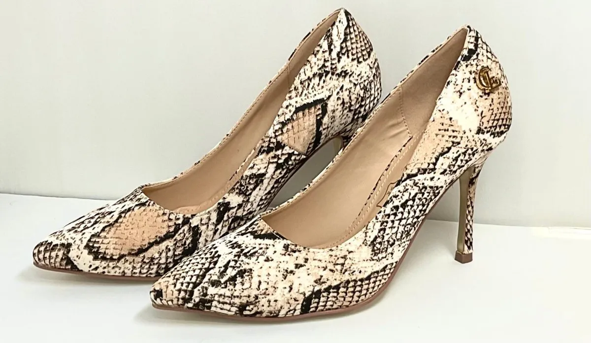 Nude & Black Snake Print High Heels