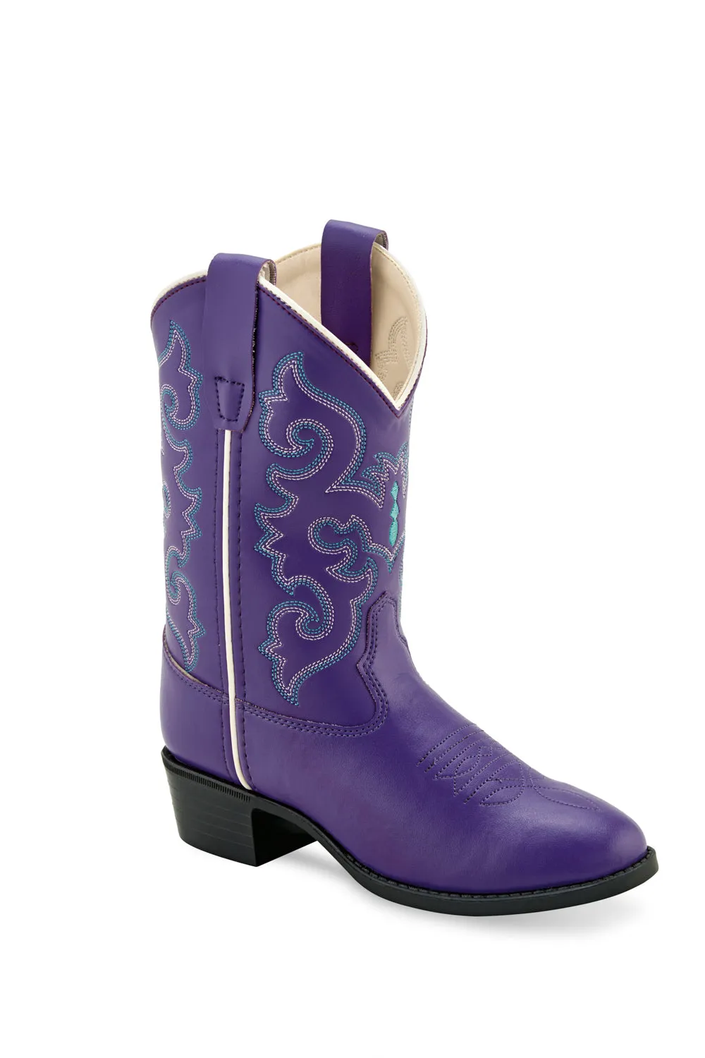 Old West Purple Children Girls Faux Leather Embroidered Cowboy Boots 11.5D