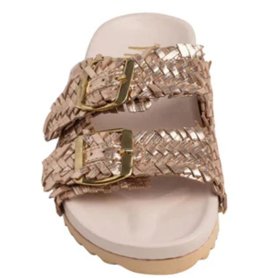 Online Exclusive | Intertwine Woven Strap Slide in Champagne Gold