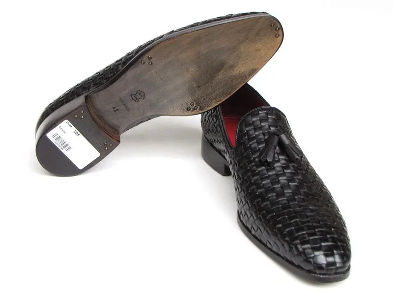 Paul Parkman Men's Tassel Black Woven Leather Loafer