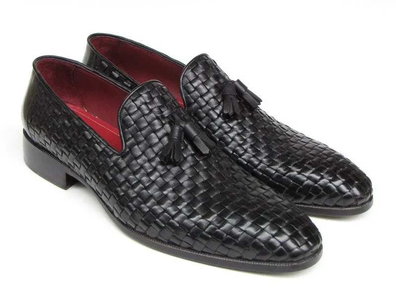 Paul Parkman Men's Tassel Black Woven Leather Loafer