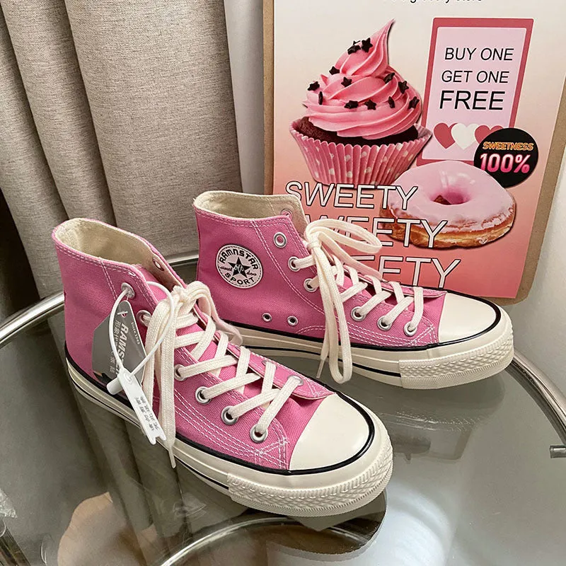 Pink Lace-up Canvas High-top Shoes