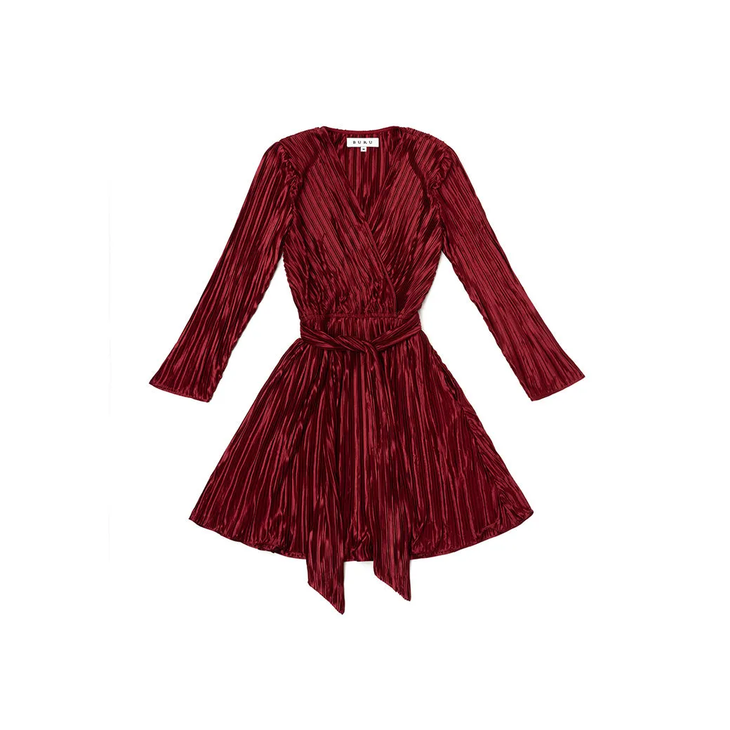 Pleated Mini Dress - Crimson