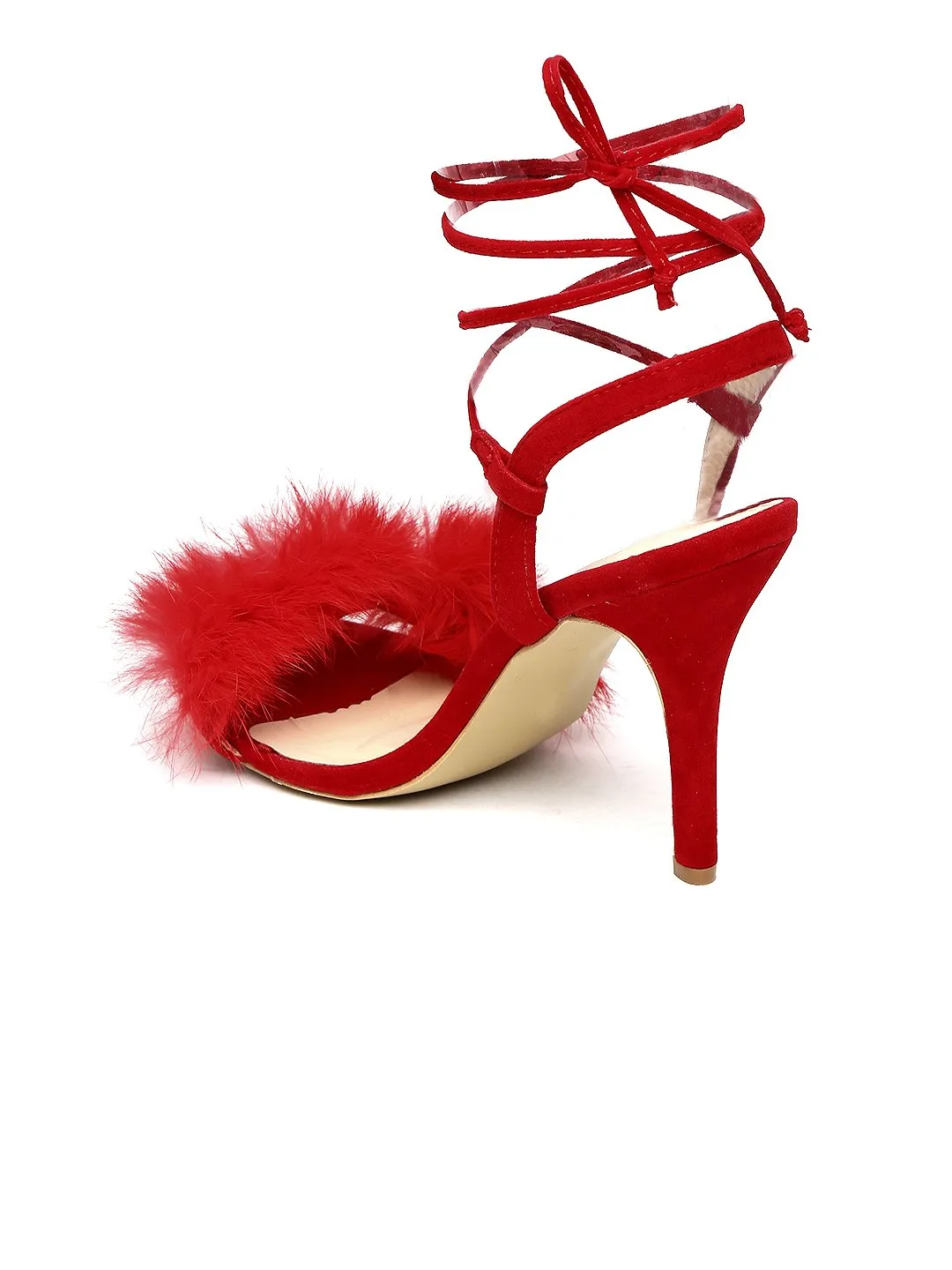 Red Fur Finesse Kitten Heel