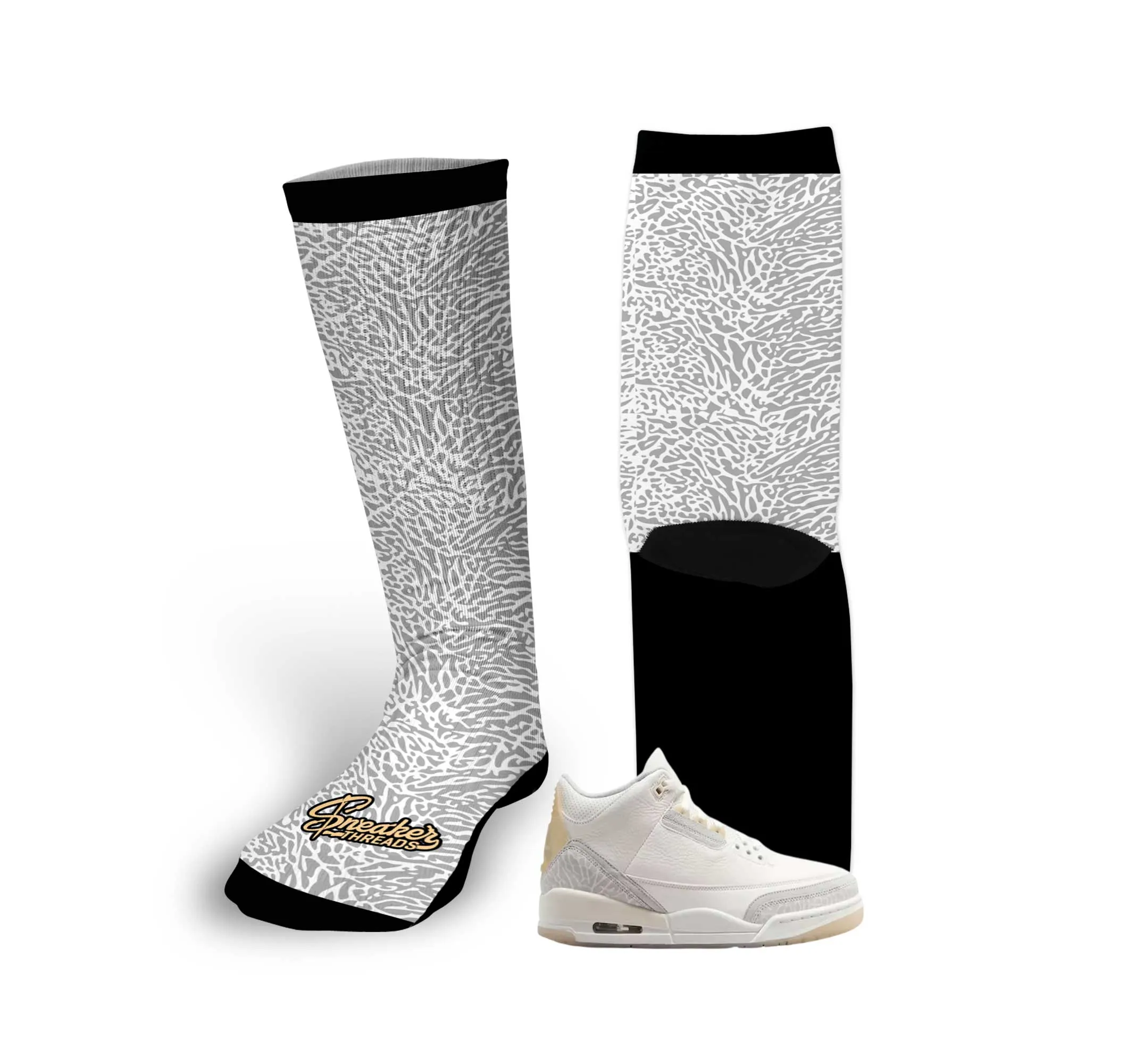 Retro 3 Craft Ivory Print Socks