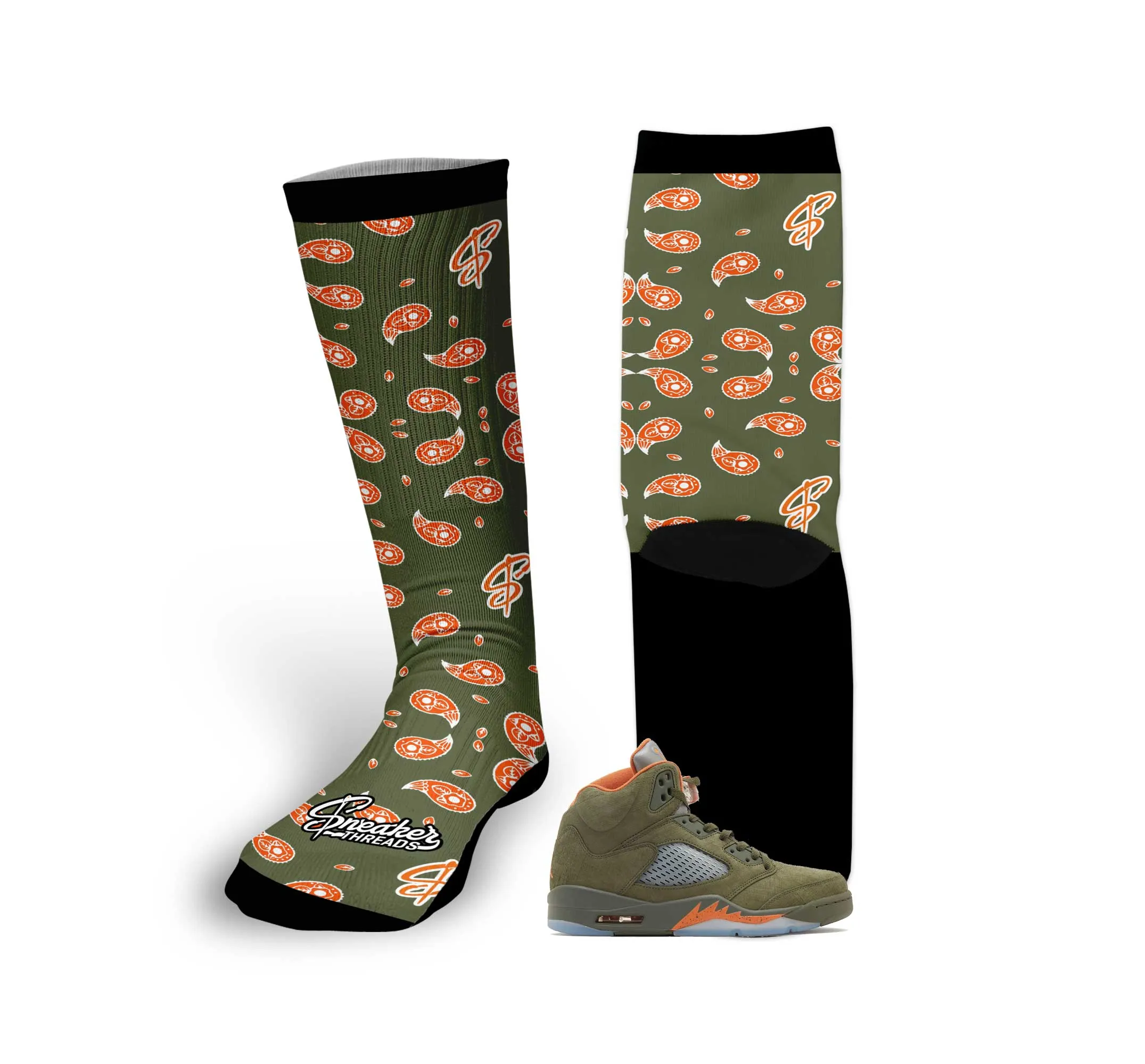 Retro 5 Olive Paisley Socks