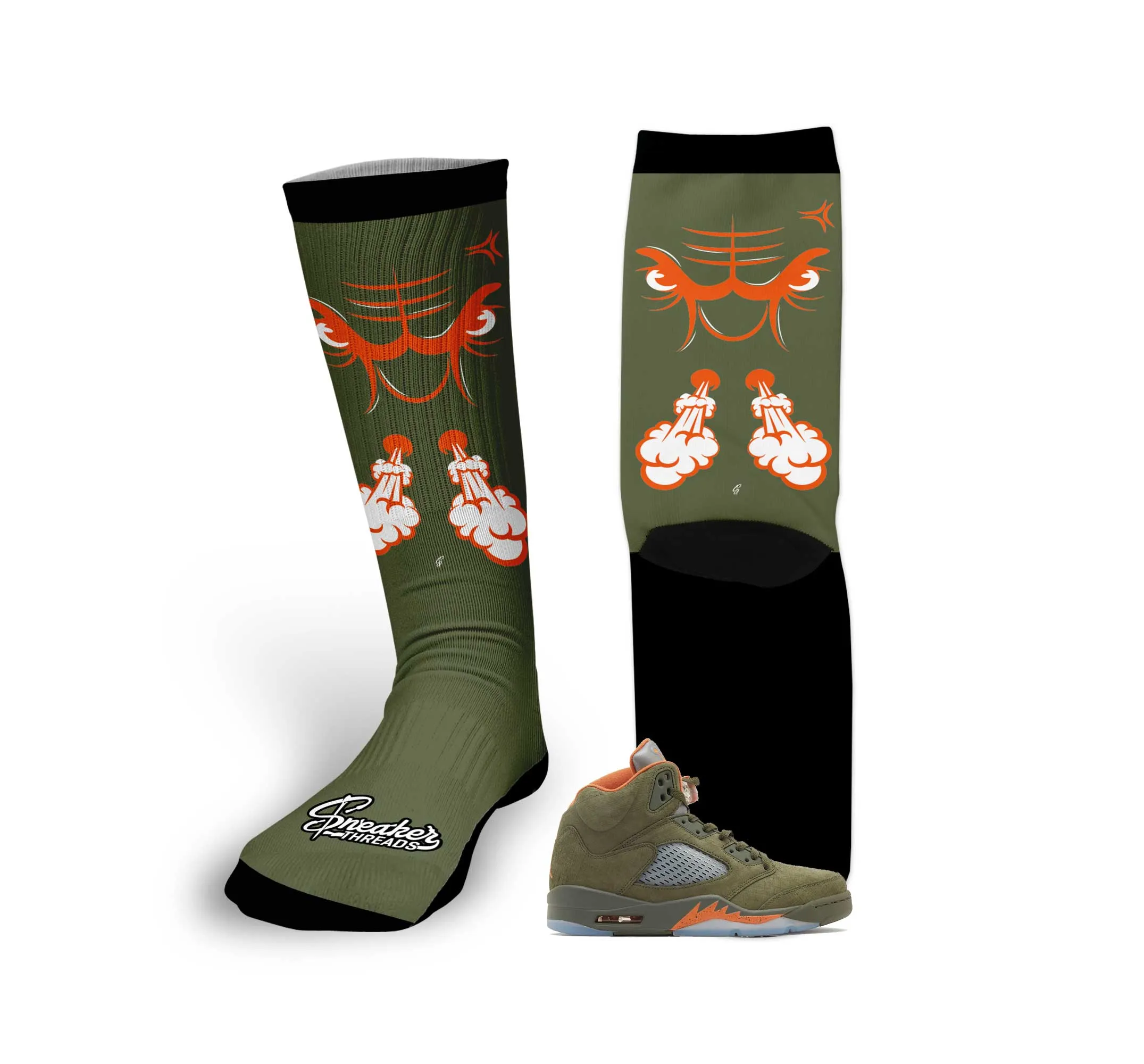 Retro 5 Olive Raging Face Socks