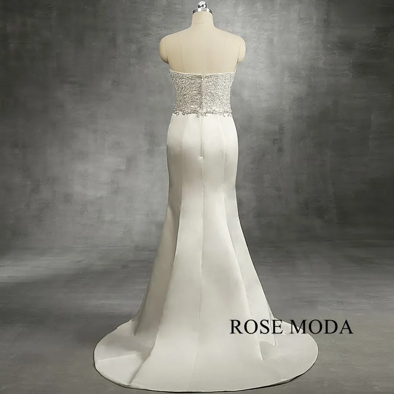 Rosemoda Beaded Embroidery Satin Sheath Wedding Dress