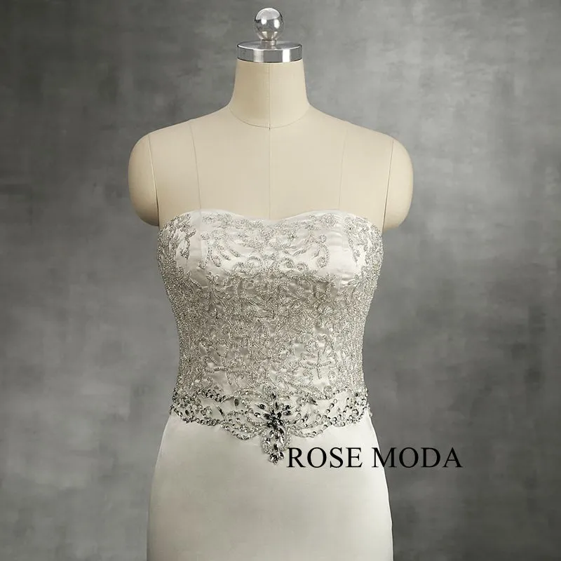 Rosemoda Beaded Embroidery Satin Sheath Wedding Dress