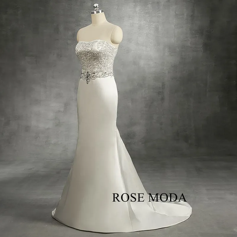 Rosemoda Beaded Embroidery Satin Sheath Wedding Dress