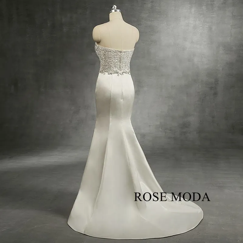 Rosemoda Beaded Embroidery Satin Sheath Wedding Dress