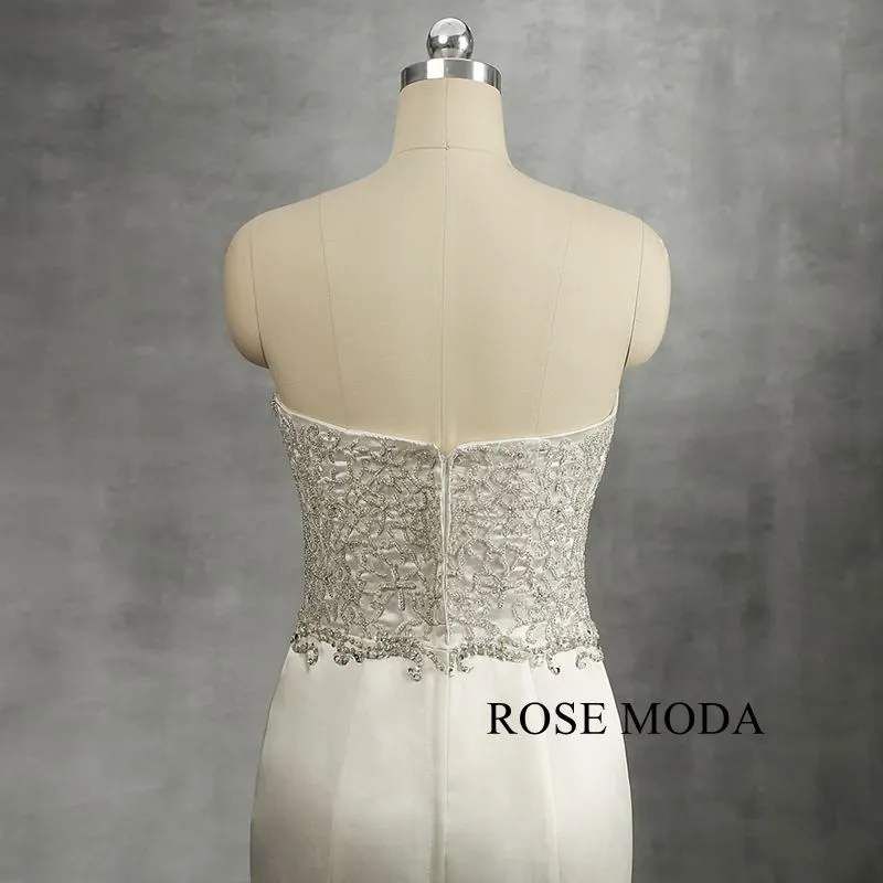 Rosemoda Beaded Embroidery Satin Sheath Wedding Dress