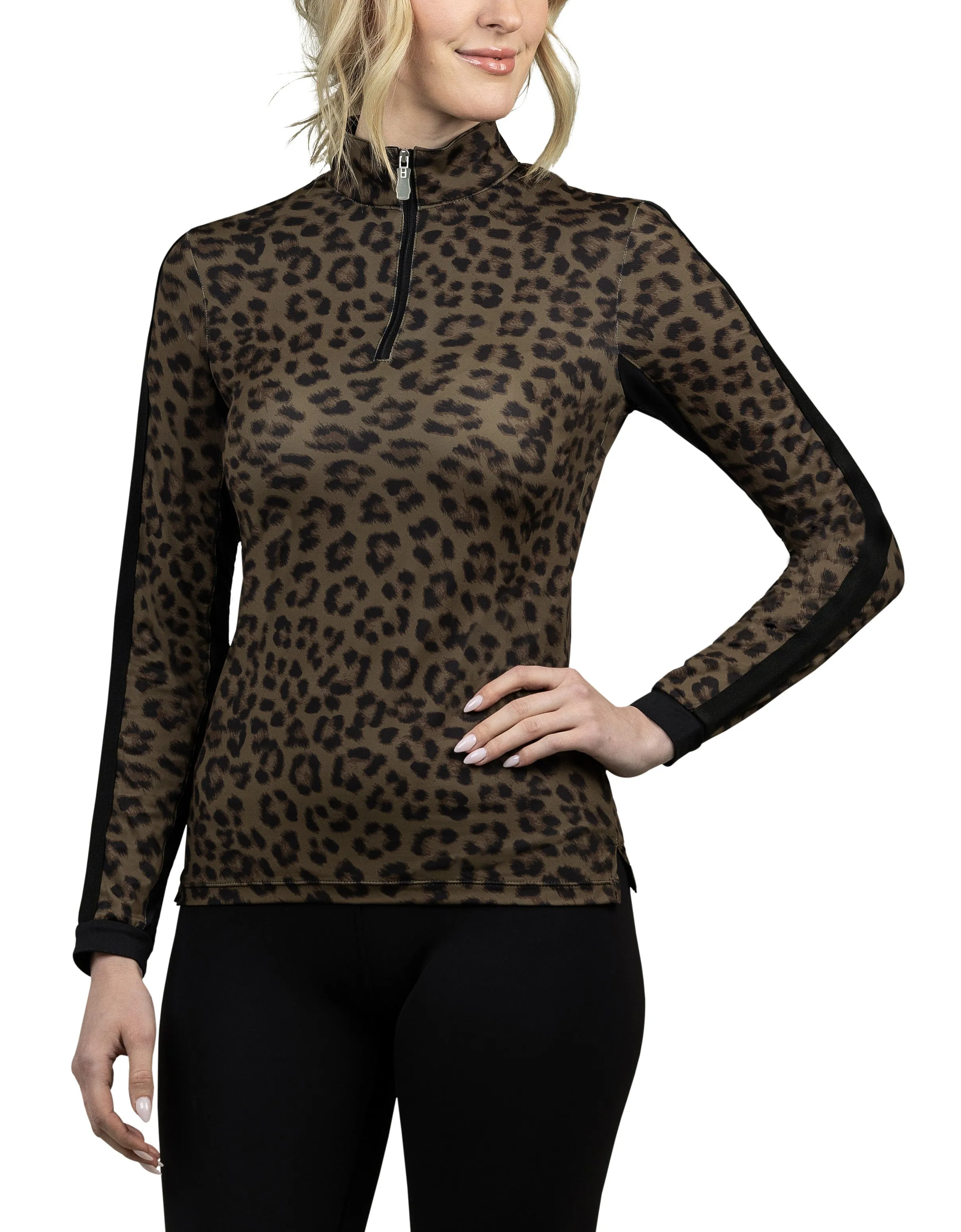 Slim Fit, Olive Animal Print Long Sleeve with Stripe Trim All-Over - Final Sale