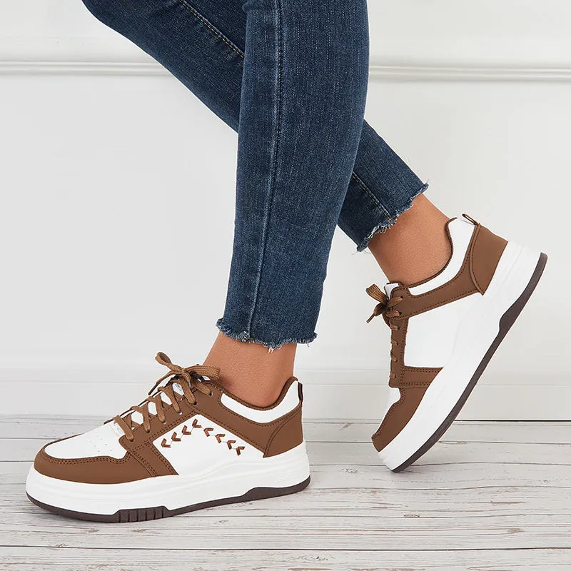 Sohiwoo  sneaker Lace Up Platform Sneakers Casual Round Toe Walking Shoes