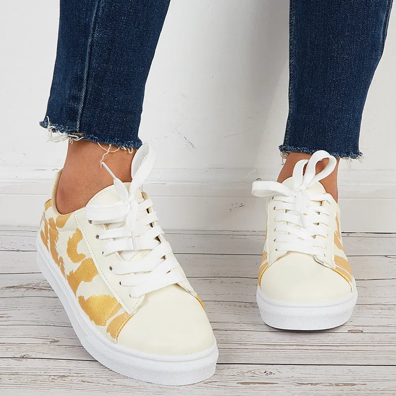 Sohiwoo  Women Colorful Print Casual Flatform Sneakers Lace Up Walking Shoes