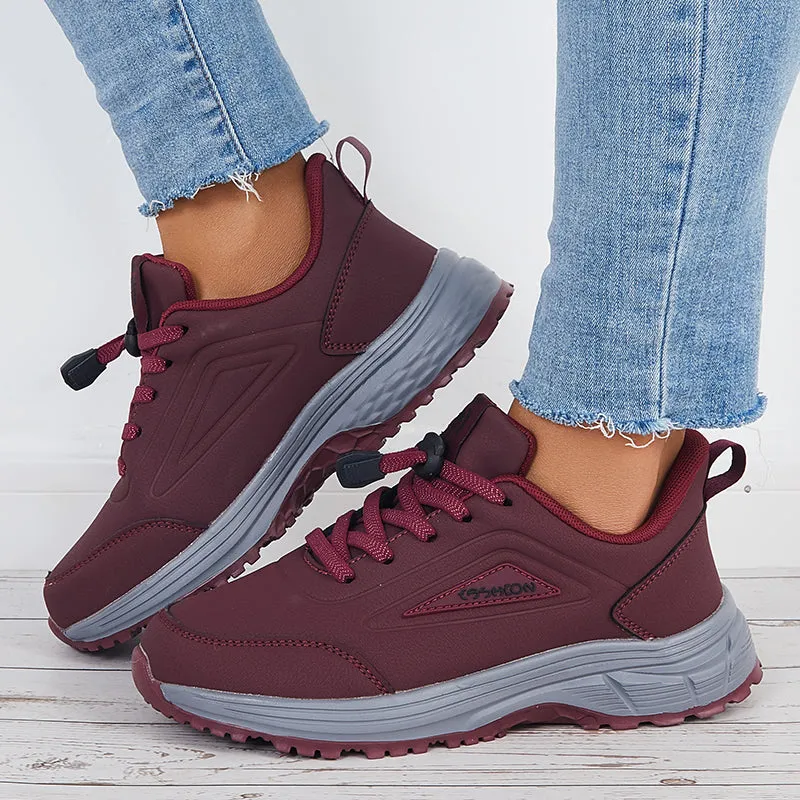 Sohiwoo  Women Waterproof Sneakers Lace Up Walking Running Shoes