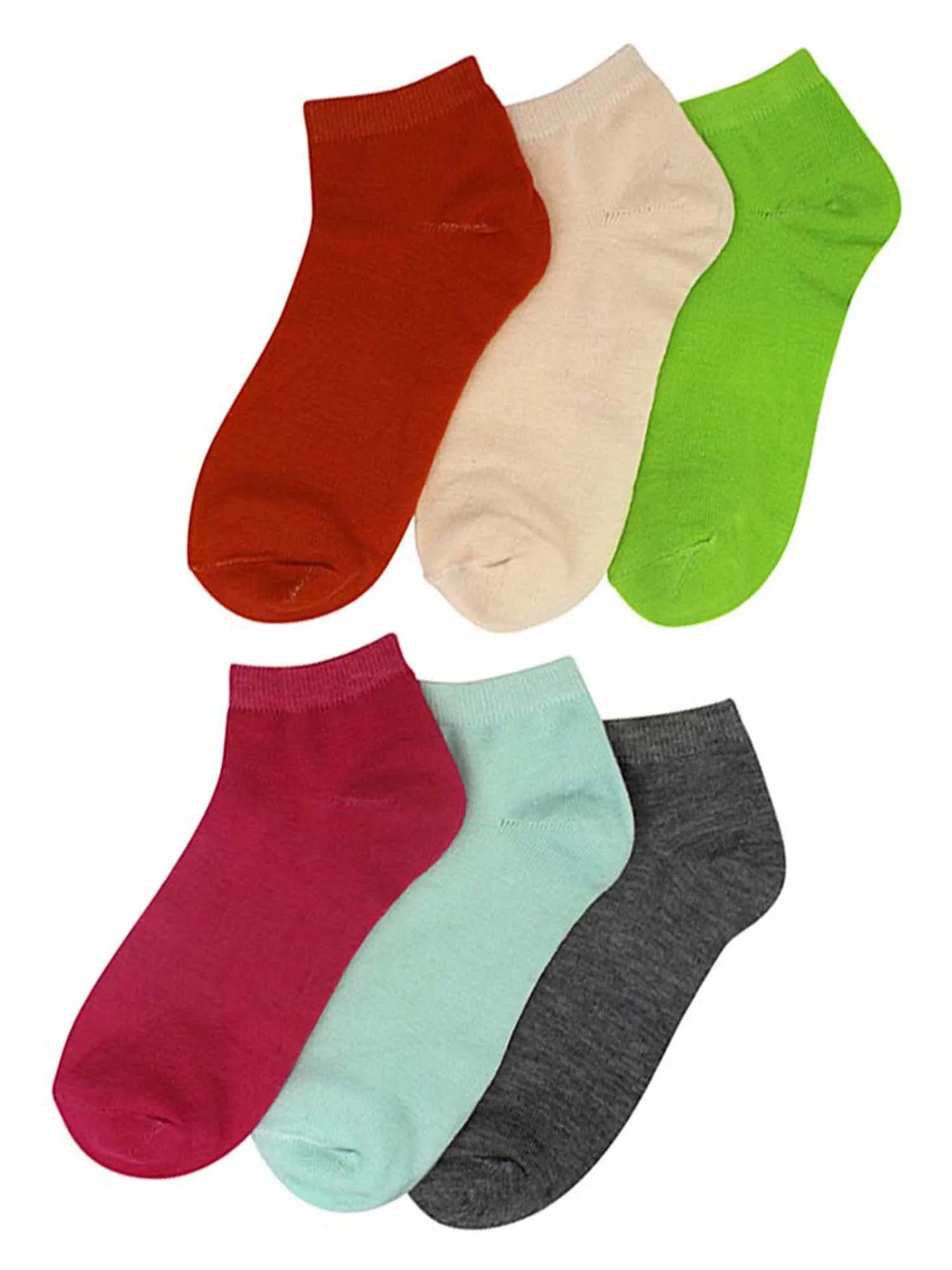 Solid Light Color Assorted 6-Pack Ladies Ankle Socks