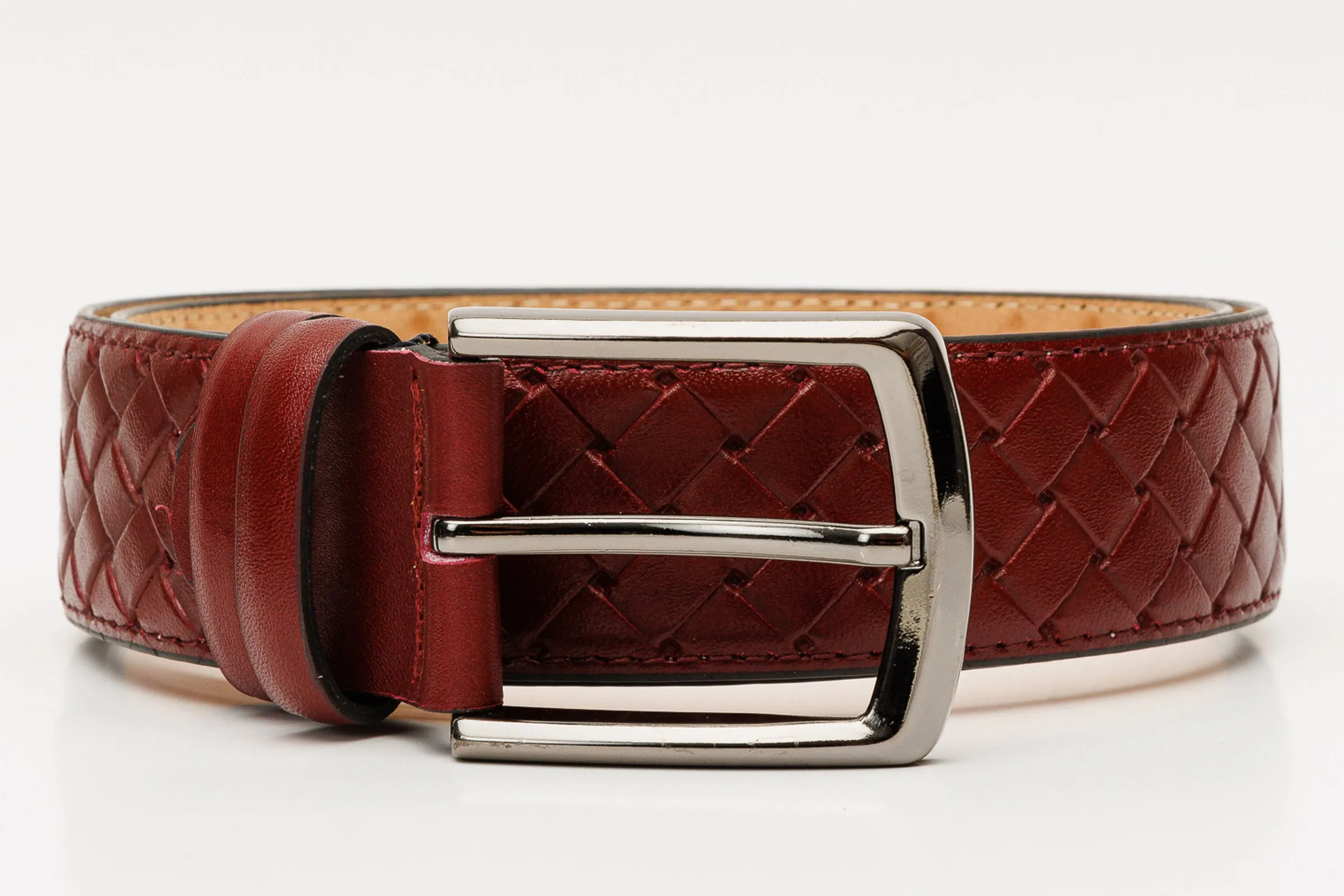 The Turan Burgundy Woven Leather Belt