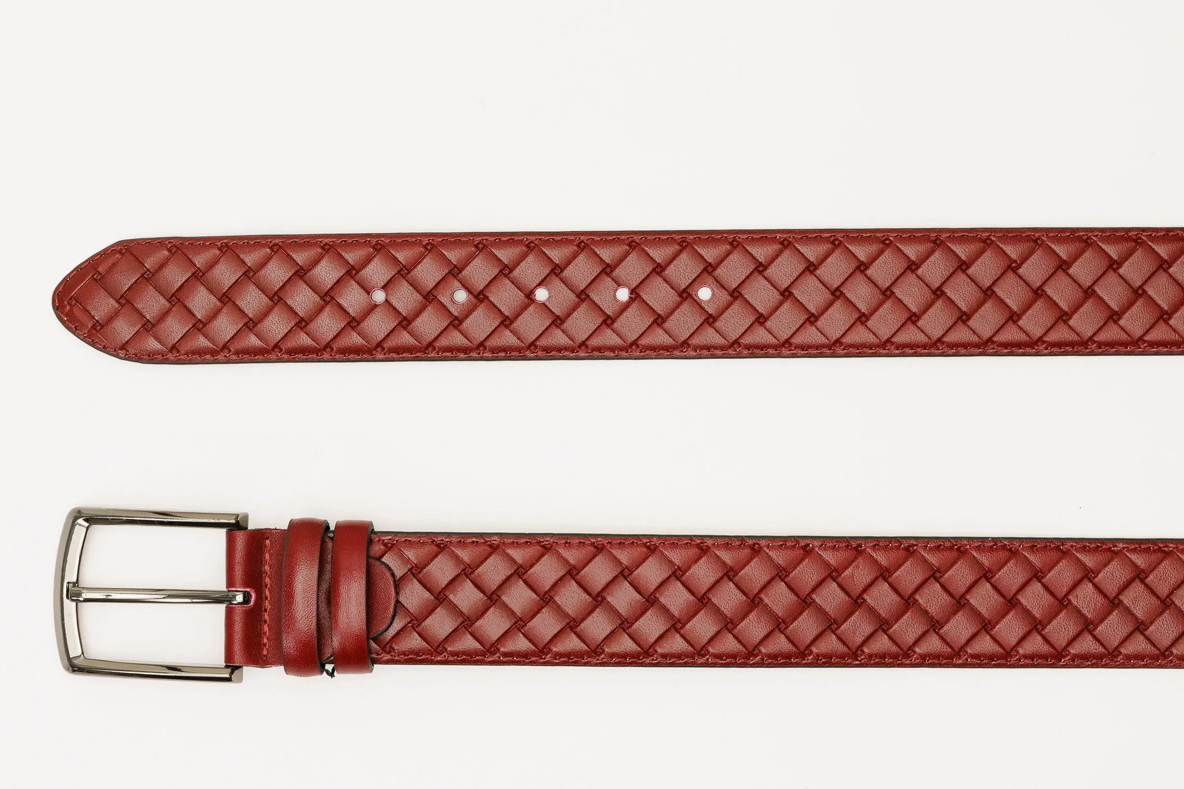 The Turan Burgundy Woven Leather Belt