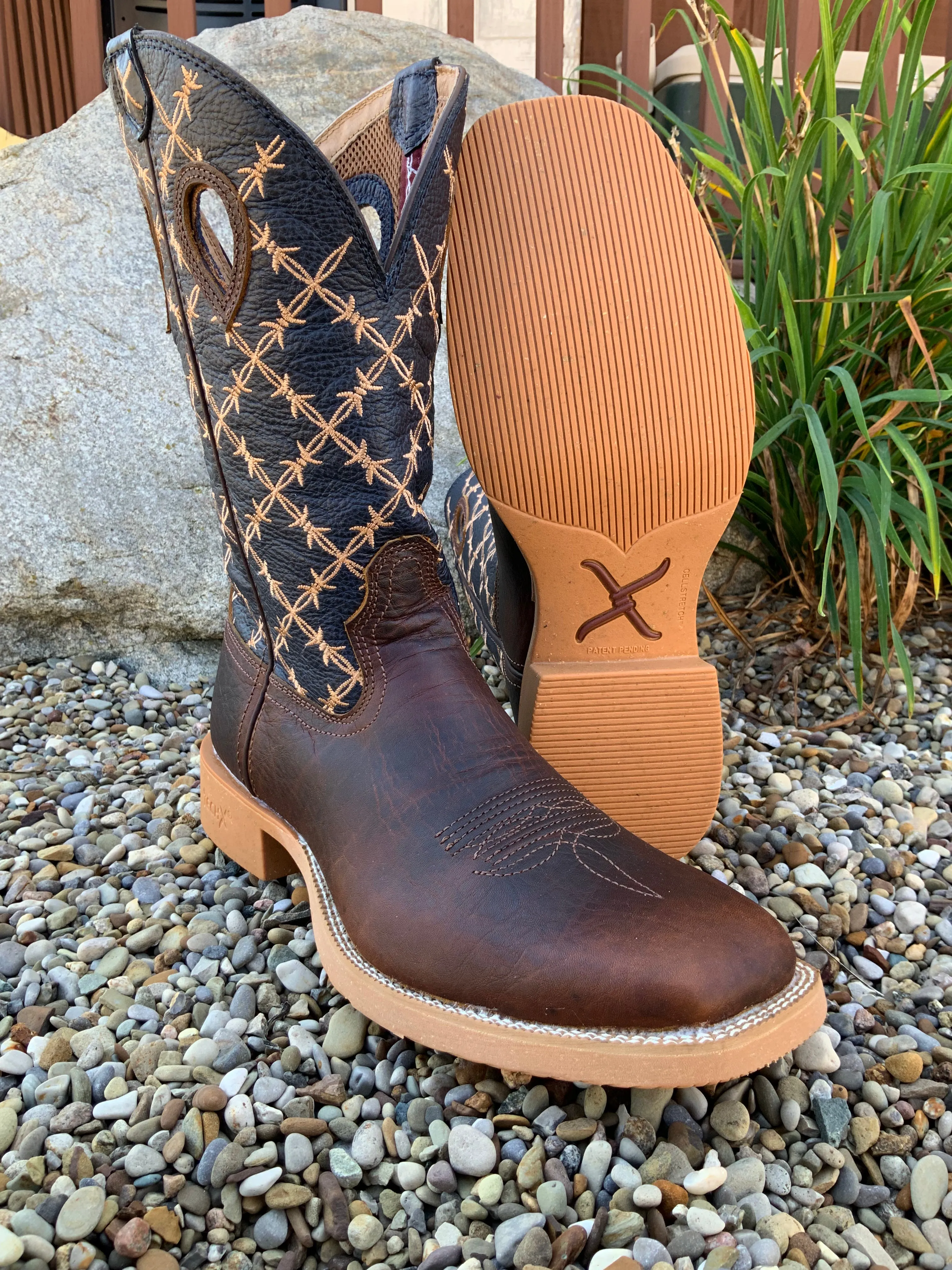 Twisted X Men's 12” Rustic Brown & Navy Western Work Boots With Cell Stretch MXTR004