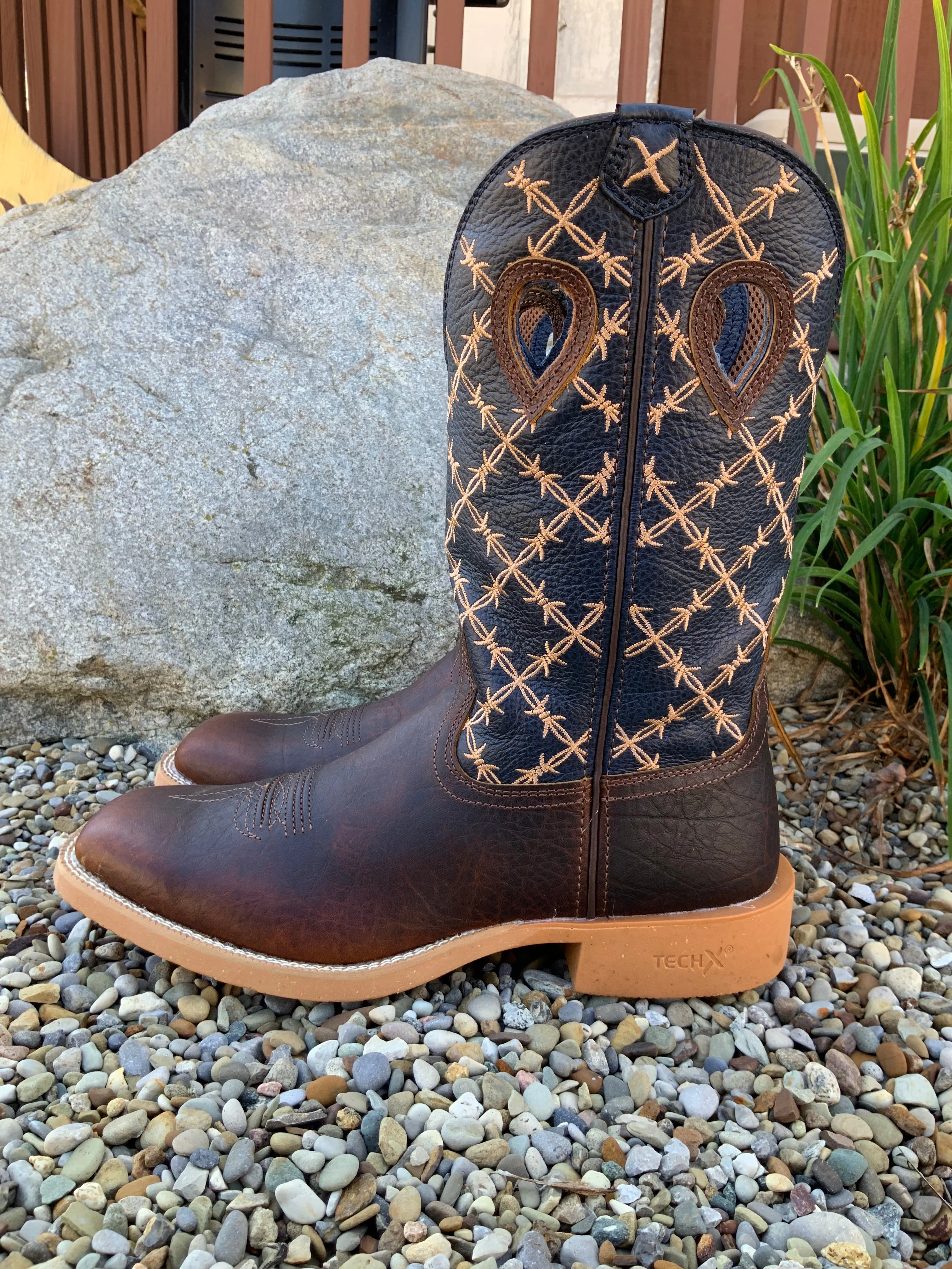 Twisted X Men's 12” Rustic Brown & Navy Western Work Boots With Cell Stretch MXTR004