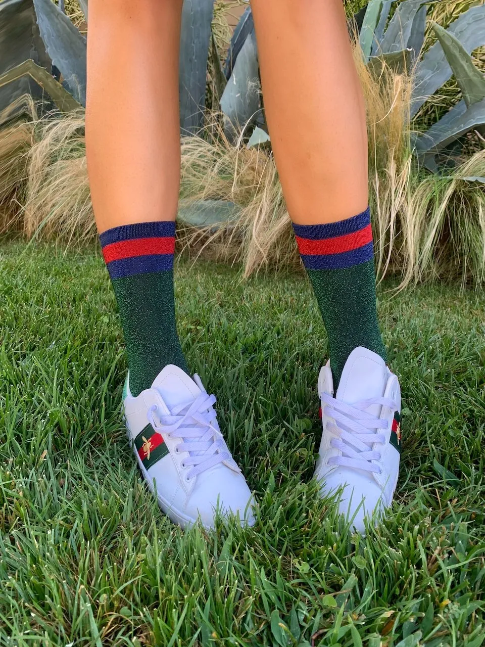 Varsity Metallic 3/4 Socks - Green