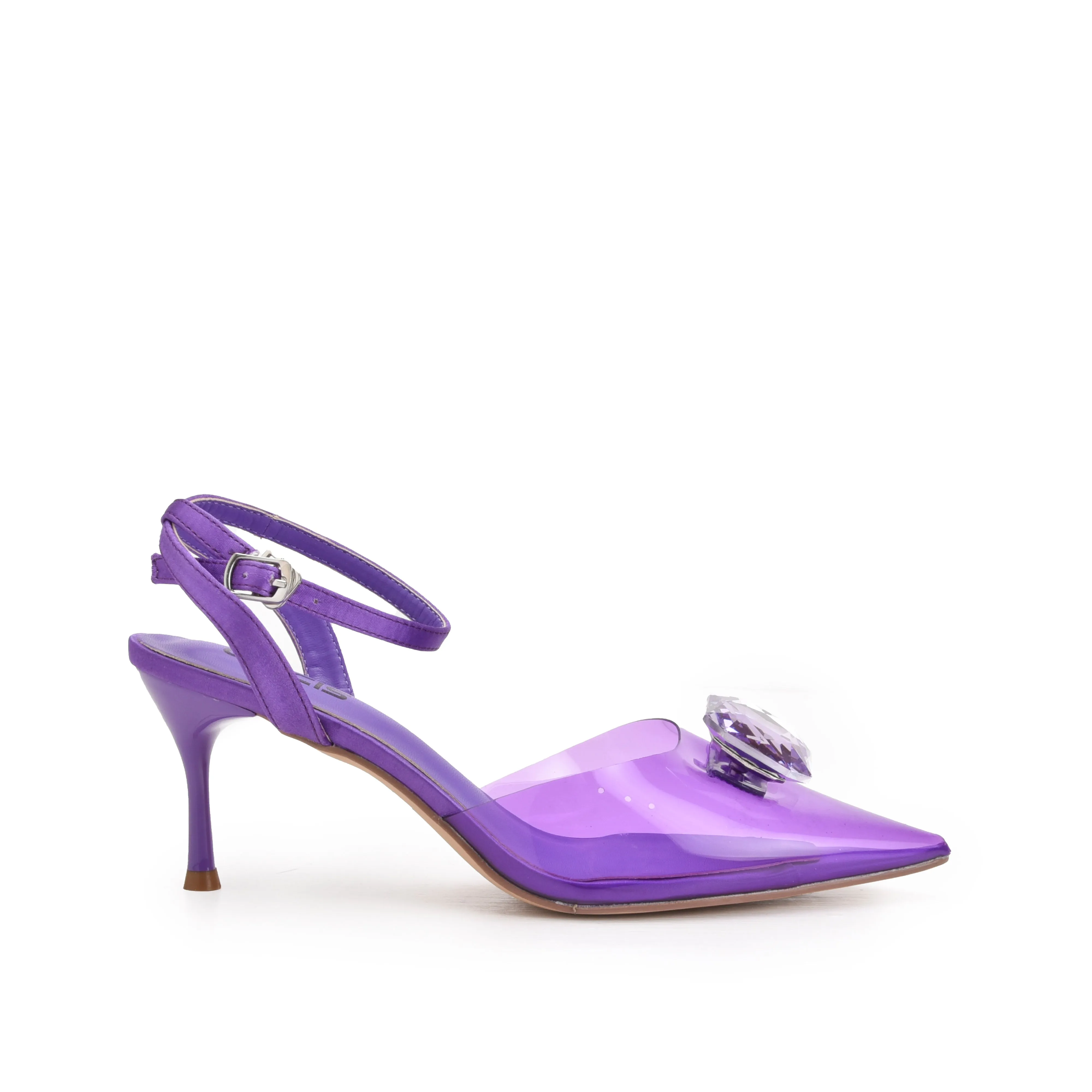 Vibrant Purple Transparent Kitten Heel Sandals | 426N-J