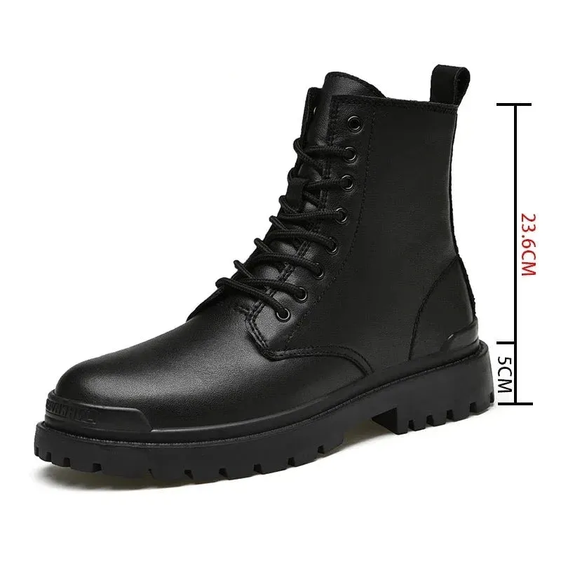 Warm Winter Ankle Boots Men Casual Genuine Leather Shoes Lace-Up Platform Waterproof Work Mens Boots Military Army Boots