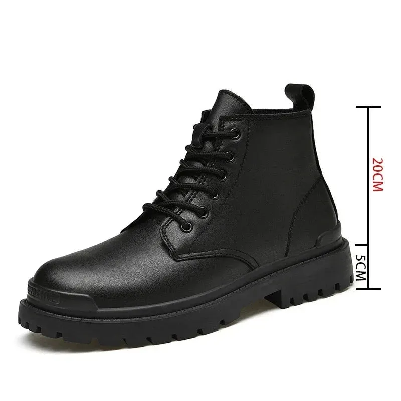 Warm Winter Ankle Boots Men Casual Genuine Leather Shoes Lace-Up Platform Waterproof Work Mens Boots Military Army Boots