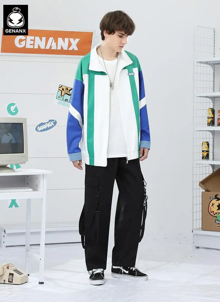 White Sports Style Color Block Loose Jacket