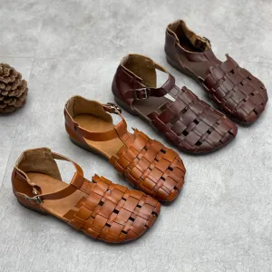 Womans Genuine Leather Woven Closed Toe Fisherman Sandals