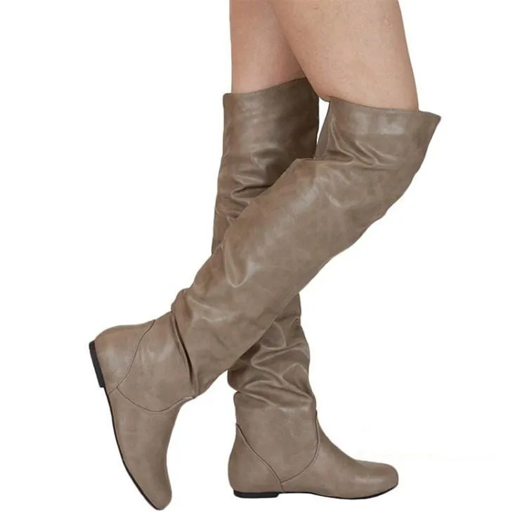 Women flat heel solid color over the knee slouch boots